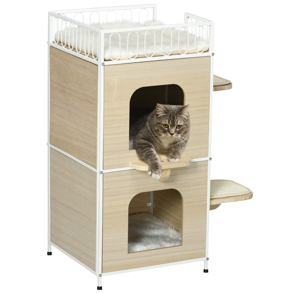 prezzo Casetta per Gatti 3 Piani 40x40x84 cm con Tiragraffi Legno e Bianco