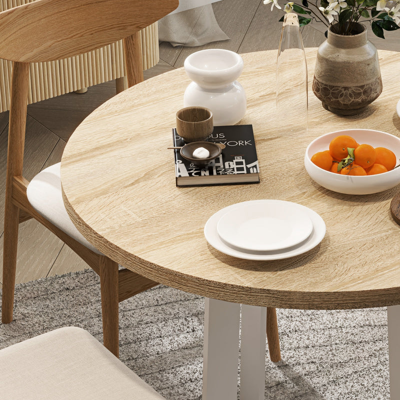 Tavolo da Pranzo Rotondo Moderno per 4 Persone Ø100x75 cm in MDF e Acciaio colore Legno Naturale e Bianco-8