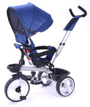 Triciclo Passeggino con Seggiolino Reversibile per Bambini con Parasole Blu