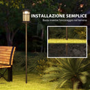 Set 2 Lampioni Solari 23,5x23,5x184 cm con 6h Autonomia e Ancoraggio a Terra in Acciaio Inox e ABS Nero      