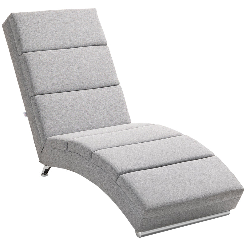 Poltrona Chaise Longue Reclinabile con Schienale Alto 160,5x60,5x93 cm in Tessuto Effetto Lino Grigio Chiaro 