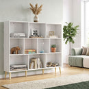 Libreria a 10 Cubi e 3 Ripiani 140x24x107 cm con Gambe in Legno Massello in Truciolare e MDF Bianco Effetto Legno      