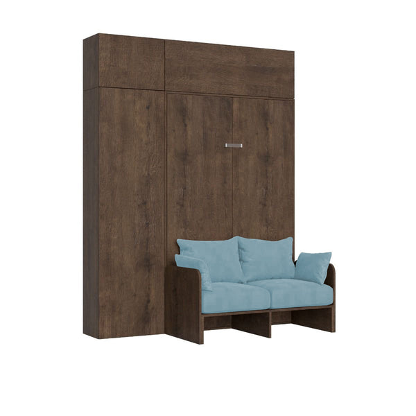 sconto Letto Una Piazza E Mezzo A Scomparsa 120 Kentaro Con Divano E Mobili Noce e Azzurro