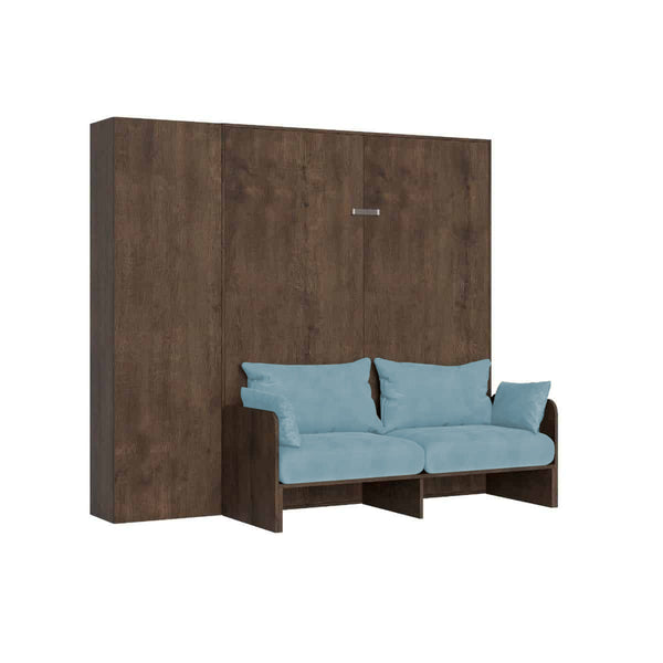 Letto Matrimoniale A Scomparsa 160 Kentaro Con Divano E Colonna Noce e Azzurro acquista