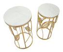 Set 2 Tavolini Leaf Ø35 cm e Ø30 cm in Ferro e MDF Oro