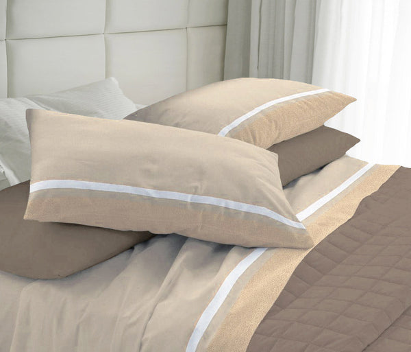acquista Set Lenzuola in Cotone Sopra Sotto e Federe Cober Belfast Beige Varie Misure