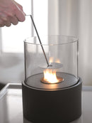 Biocamino da Tavolo 22x22xH27 cm in Metallo e Vetro Duecilindri Nero