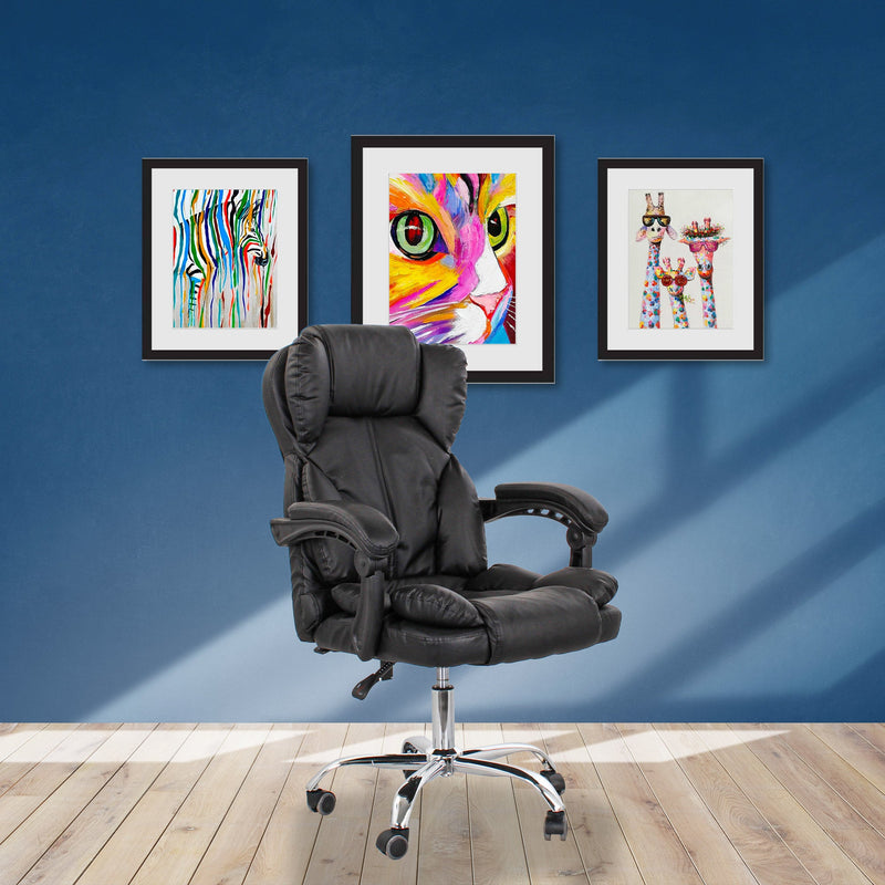 Sedia Direzionale da Ufficio Reclinabile in Similpelle Nera