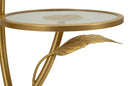 Tavolinetto 3 Ripiani Leaf Ø54x69,5 cm in Ferro e Vetro Oro      
