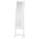Specchio da Terra Armadio Portagioie Regolabile e Luci LED Bianco 36x30x136 cm 