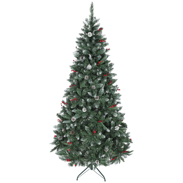 sconto Albero di Natale Alto 210 cm 928 Rami Pigne e Bacche Rosse Base in Metallo Verde