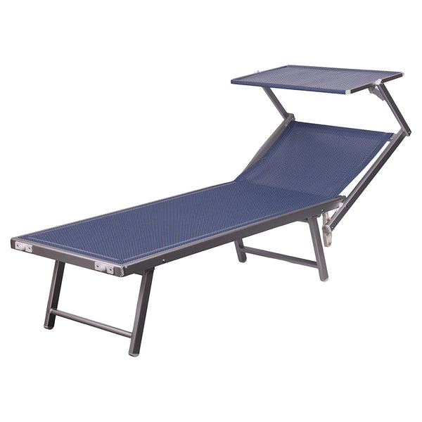 sconto Lettino Mare con Parasole Richiudibile 181x71,5x38,5 cm in Alluminio PVC e Poliestere Blu Navy Riccione