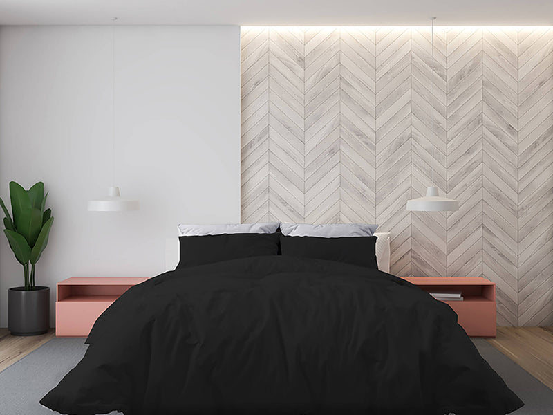 Copripiumino con Sacco e Federe Matrimoniale Tinta Unita in Microfibra Nero