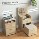 Tavolo Trucco Toeletta 50x40x113,5 cm con Specchio a Ribalta e Sgabello a Scomparsa in Legno Naturale      