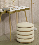 Puff Damasco Line Ø40x42 cm in MDF e Spugna e Poliestere e Cotone Naturale      