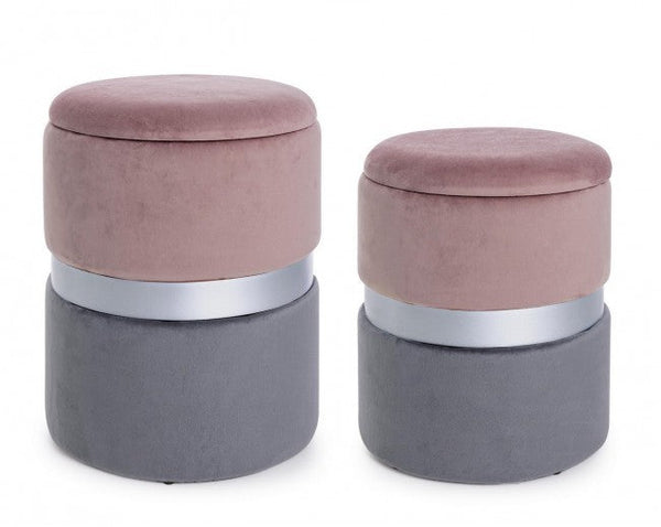 acquista Set 2 Pouf Contenitore Polina Rosa-Grigio in Tessuto effetto Velluto