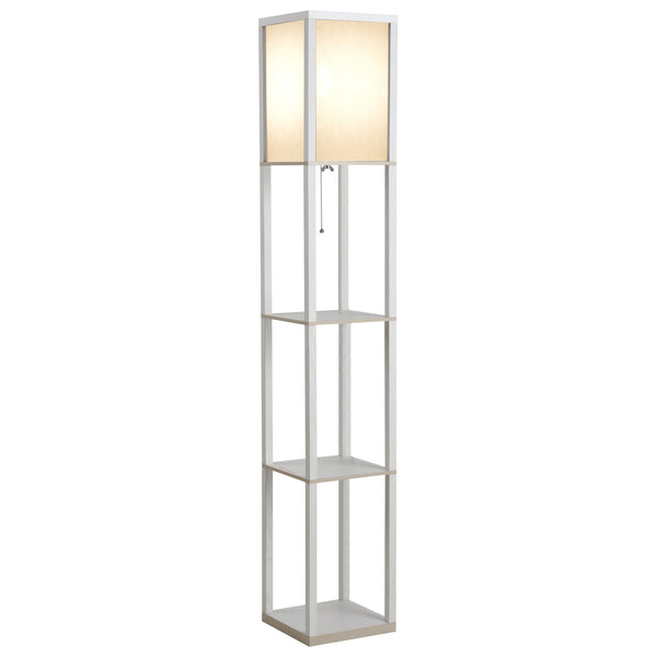 acquista Lampada da Terra con Attacco E27 26x26x160 cm con 3 Mensole e Interruttore a Pedale in MDF e Tessuto Bianco