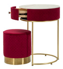 Comodino Toeletta con Puff Vellit Rosso Ø52x70 cm - Ø36x39 cm in Pino e MDF e Metallo      
