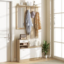 Mobile Guardaroba per Ingresso con Specchio Appendiabiti e Scarpiera Regolabile 90x24x177 cm Bianco e Quercia  
