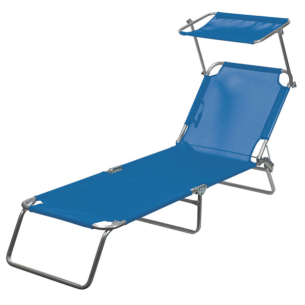 sconto Lettino Mare con Parasole Richiudibile 190x58x27 cm in Alluminio PVC e Poliestere Blu Vieste