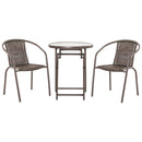 Set Tavolo e 2 Sedie Pieghevoli da Giardino in Acciaio e Rattan Marrone