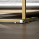 Tavolino da Salotto a Forma di C Piano Effetto Marmo con Prese di Corrente e USB in MDF Bianco  