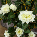 Pianta Finta di Rosa da 21 Fiori con Vaso Ø18x90 cm Riempito in Cemento e Muschio Bianco      