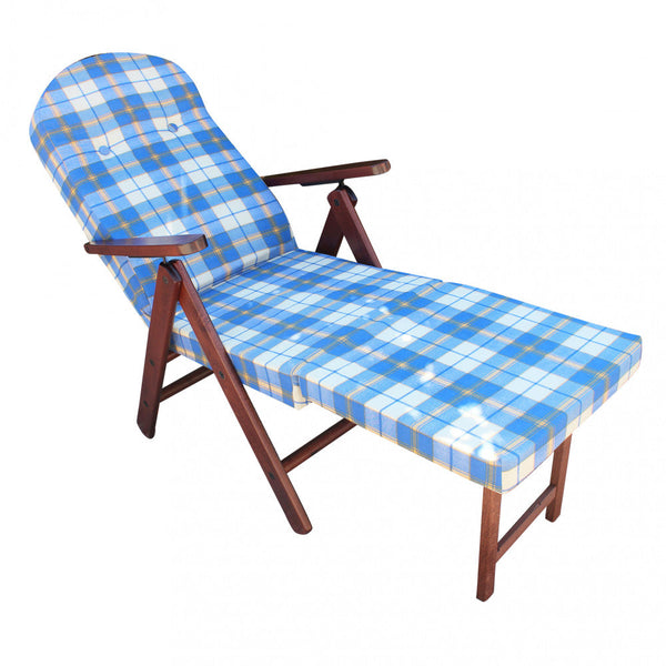 acquista Poltrona 4 Posizioni Relax Faggio con Cuscino e Prolunga 84/40x 60x100 h cm in Cotone Blu
