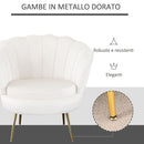Poltrona a Conchiglia 78x73x78 cm in Velluto Vintage Piedi Oro Sofia Bianco
