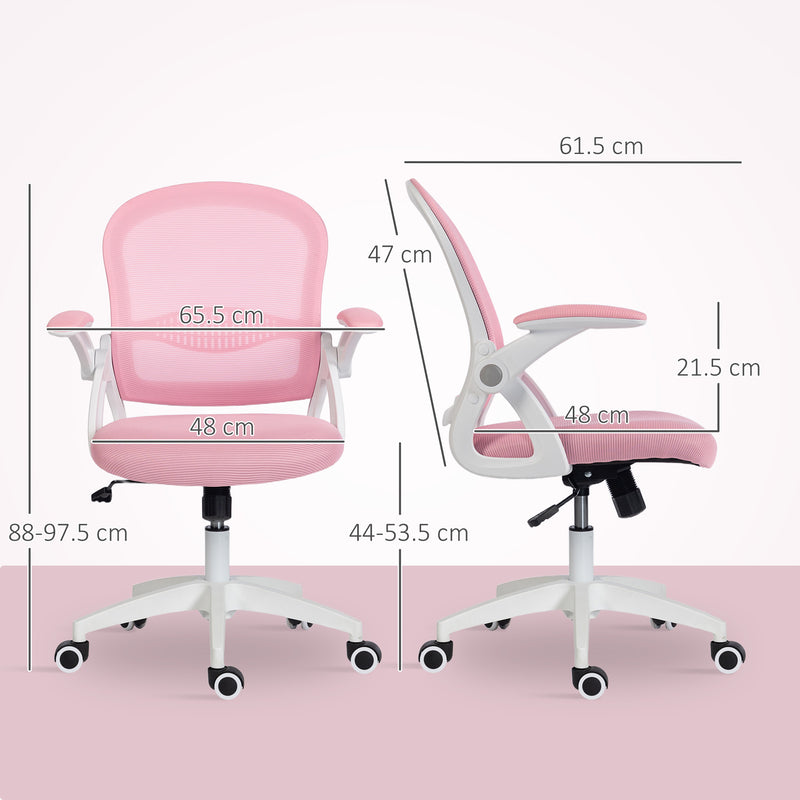 Sedia da Ufficio Ergonomica e Regolabile 65.5x61.5x88-97.5 cm con Schienale a Rete e Seduta Imbottita Rosa      
