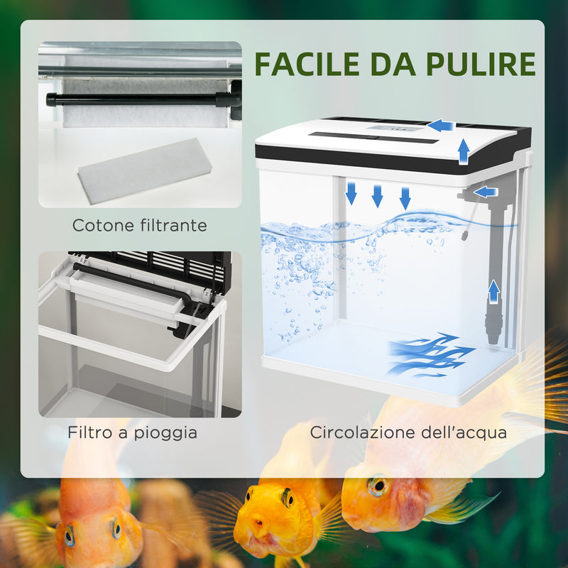 Acquario 28L a Illuminazione LED 38x26x38 cm con Fori di Ventilazione e Pompa in Vetro e ABS Bianco  