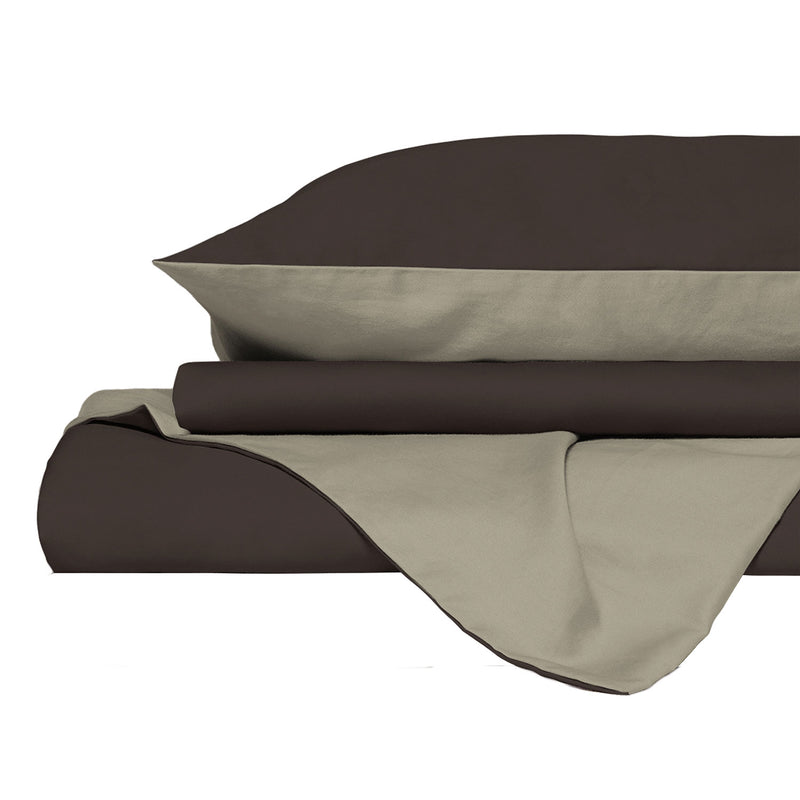 Copripiumino Piazza E Mezza con Sacco e Federe in Tinta Unita Double Face Linea Vera Marrone e Tortora 