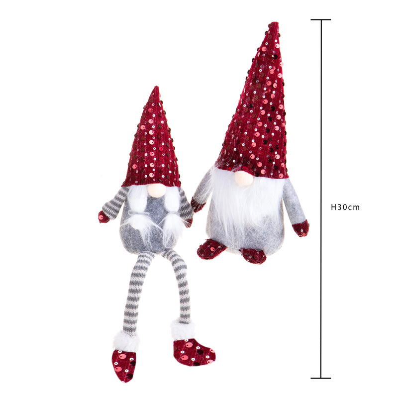 Set di 2 Elfi H30 cm in Tessuto Rosso