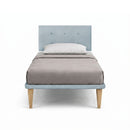 Letto 1 Piazza e Mezza con Rete Rivestita Microfibra Azzurro Tessis Testata Button Varie Misure