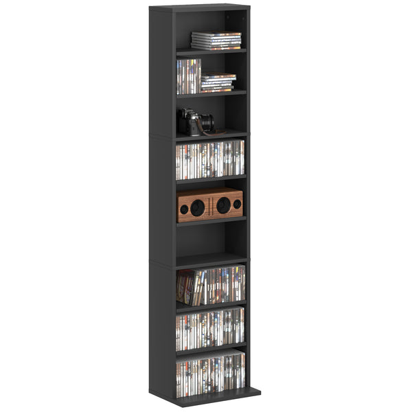 Libreria Porta CD e DVD 33x24x140 cm con 6 Ripiani Regolabili Nero prezzo
