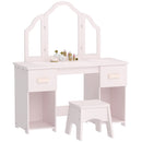 Toeletta per Bambini 3+ Anni 79,5x33x90,7 cm con Sgabello Specchi Cassetti e Armadietti in MDF Rosa      