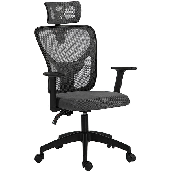 acquista Sedia da Ufficio Ergonomica e Regolabile 66x61x106-116 cm con Supporto Lombare e Poggiatesta in Tessuro a Rete Grigio