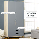 Armadio Guardaroba a 2 Ante 88,9x50,1x184,5 cm 3 Ripiani e 2 Cassetti in Truciolato e MDF Grigio