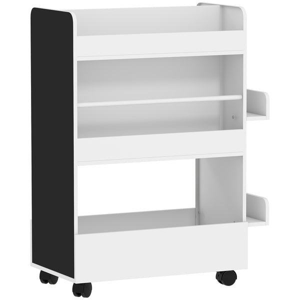 online Libreria per Bambini 3-8 Anni Scaffalea Due Lati Portagiochi con Ruote e Lavagna Nera in MDF Bianco