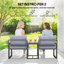 Set 3 Pezzi da Esterno con Tavolo da Giardino e 2 Sedie con Seduta in Texteline e Cuscini Grigio      