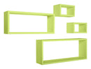 Set 3 Mensole Cubo da Parete Quadrato e Rettangolare in Fibra di Legno Merlino Verde