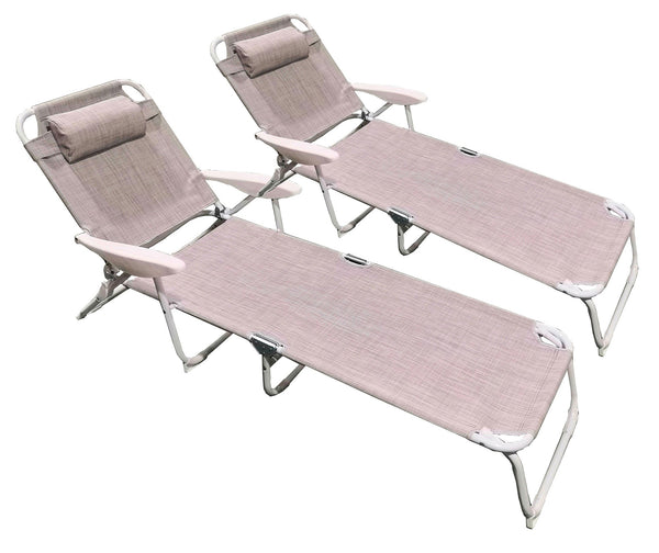 prezzo Set 2 Lettini Prendisole da Giardino Pieghevole in Acciaio e Tessuto Oxford Grigio Melange