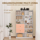 Libreria Doppia a 6 Livelli 120x30x200 cm con Cassetti e Pannello Forato in MDF e Metallo Bianco      