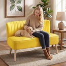 Divano 2 Posti 117x56.5x77 cm Senza Braccioli con Gambe in Legno in Tessuto Effetto Lino Giallo      