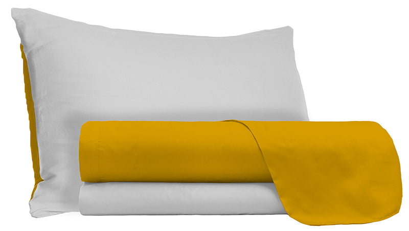 Set Lenzuola Sopra Sotto e Federe Doubleface Senape\/Grigio Chiaro Varie Misure