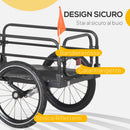 Carrello Bici da 70L con 2 Ruote da 16" 2 Catarifrangenti e Bandierina 125x64x53,5 cm in Acciaio e PE Nero      