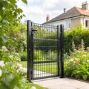 Cancello 100x6x131 cm Serratura e Chiavi con 2 Montanti in Metallo Galvanizzato Nero      