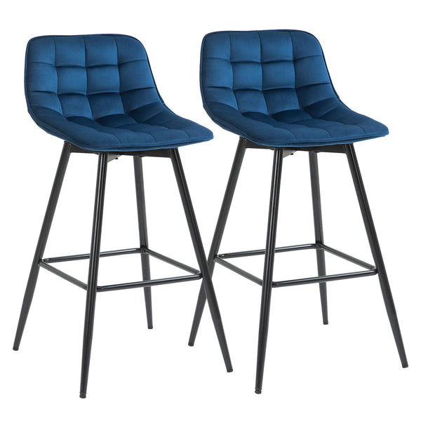 prezzo Set 2 Sgabelli Imbottite da Bar 45x47x88 cm in Metallo e Tessuto Vellutato Blu