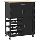 Carrello da Cucina con Portabottiglie Integrato 67x37x87 cm in Legno Nero e Rovere  