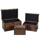 Set 3 Baule in legno e Similpelle marrone rettangolare 
